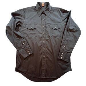 Malco Modes Western Shirt Mens 16.5 Black Pearl Snap Long Sleeve Vintage USA